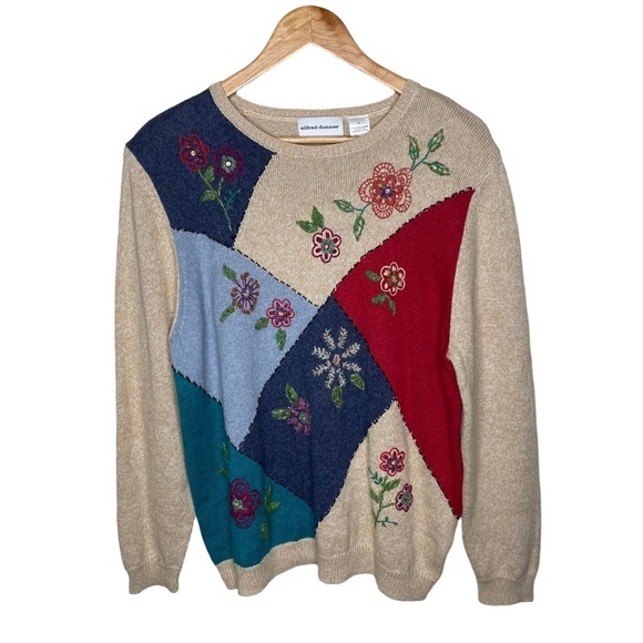 80’s Vintage Alfred Dunner Floral Embroidered Knit Sweater Large - Picture 4 of 11